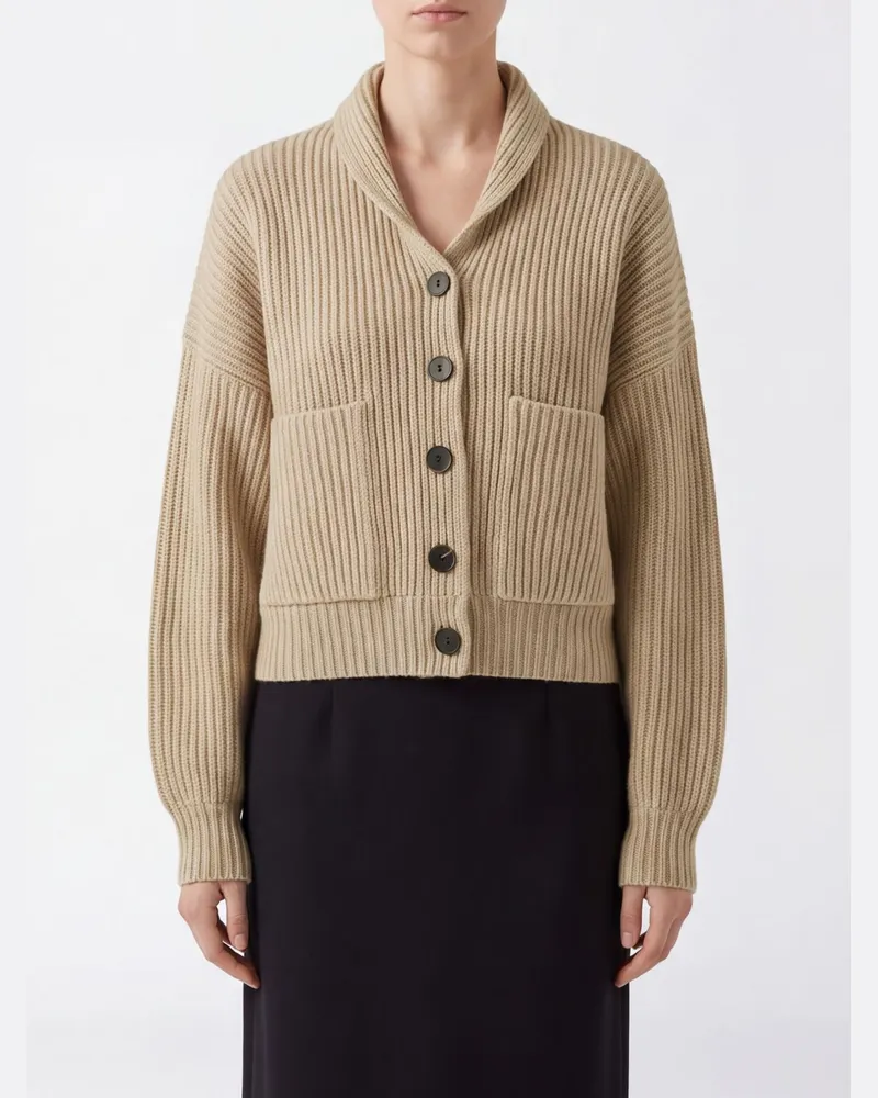 Tory Burch Cardigan von aus reiner Wolle mit Schalkragen und aufgesetzten Taschen Braun