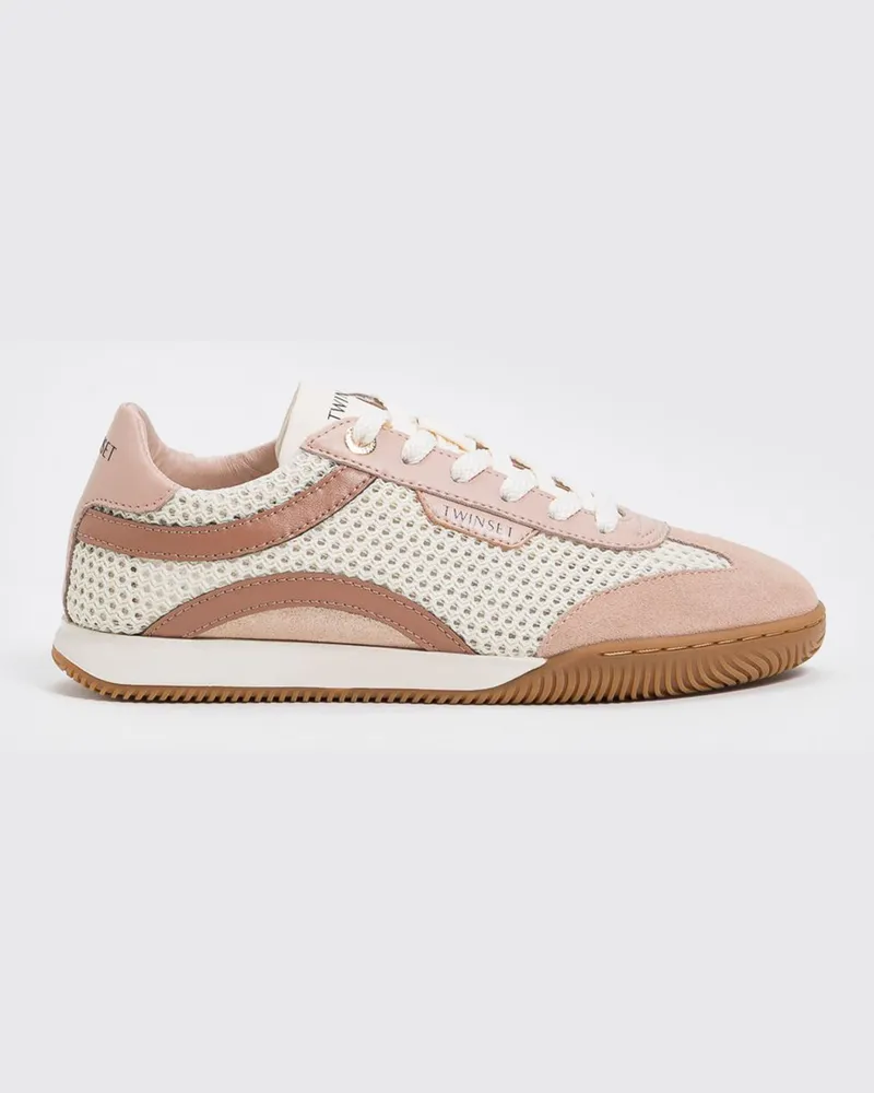 Twin-Set Leder- und Mesh-Sneakers Weiss