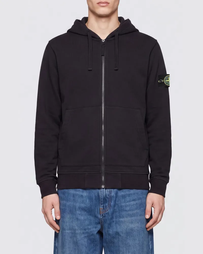Stone Island Kapuzenjacke aus Baumwolle mit Reißverschluss und überschnittenen Schultern Schwarz