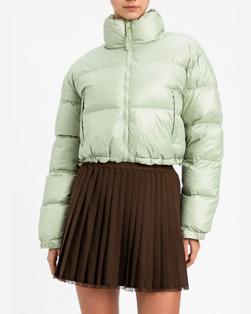 Twin-Set Kurze Stepp-Daunenjacke mit Stehkragen und Reißverschluss Sage