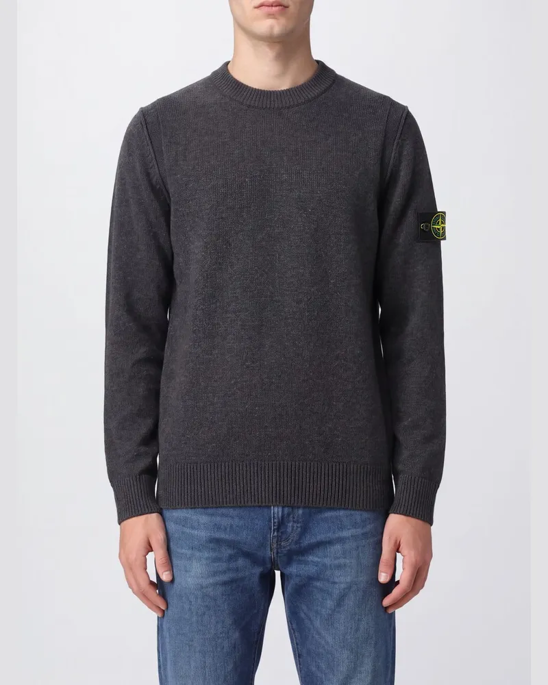 Stone Island Rundhalspullover aus Schurwolle mit Compass-Logo-Patch Grau