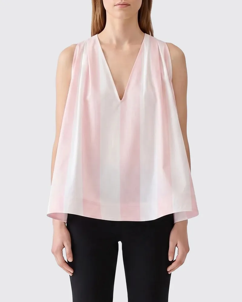 Jacquemus Gestreiftes schulterfreies Norma Top aus Baumwolle mit V-Ausschnitt Pink