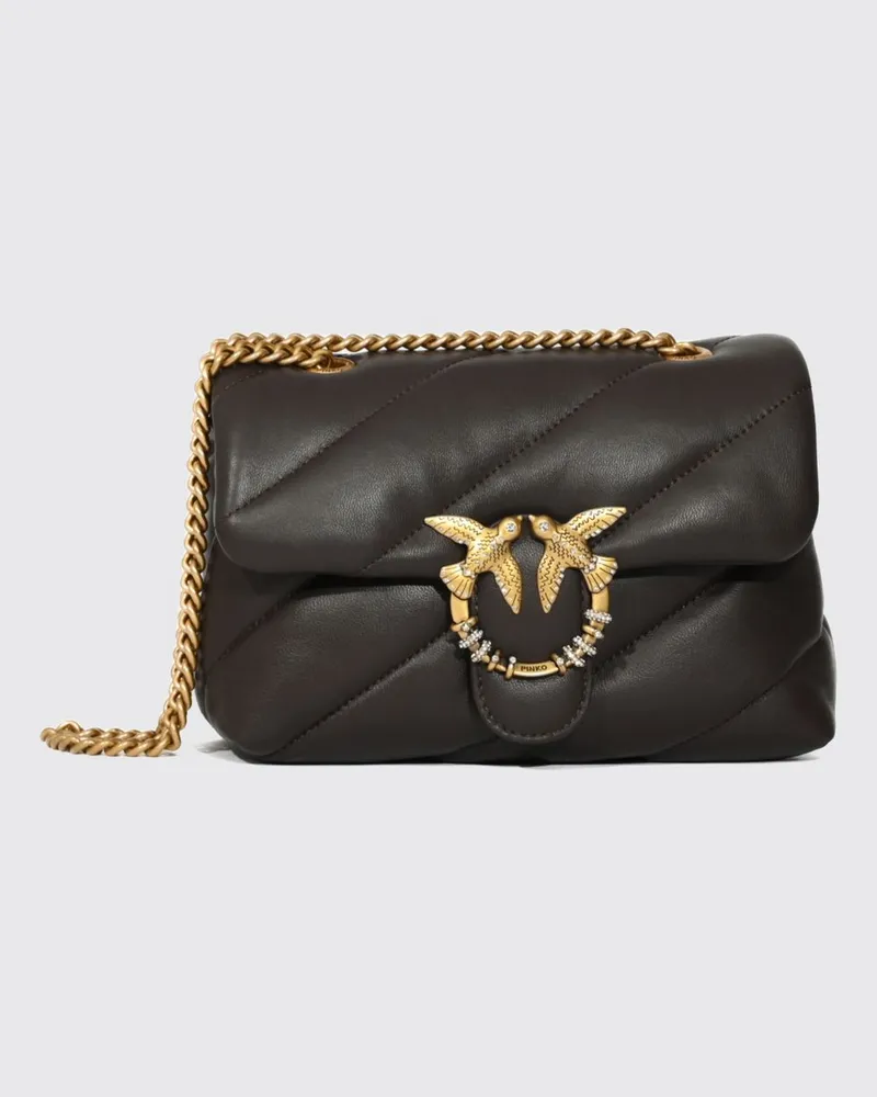 Pinko Mini Love Bag Puff Umhängetasche aus Matelassé-Nappa mit Strass Braun
