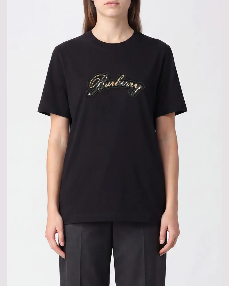 Burberry Baumwoll-T-Shirt mit kontrastierendem Logo Schwarz