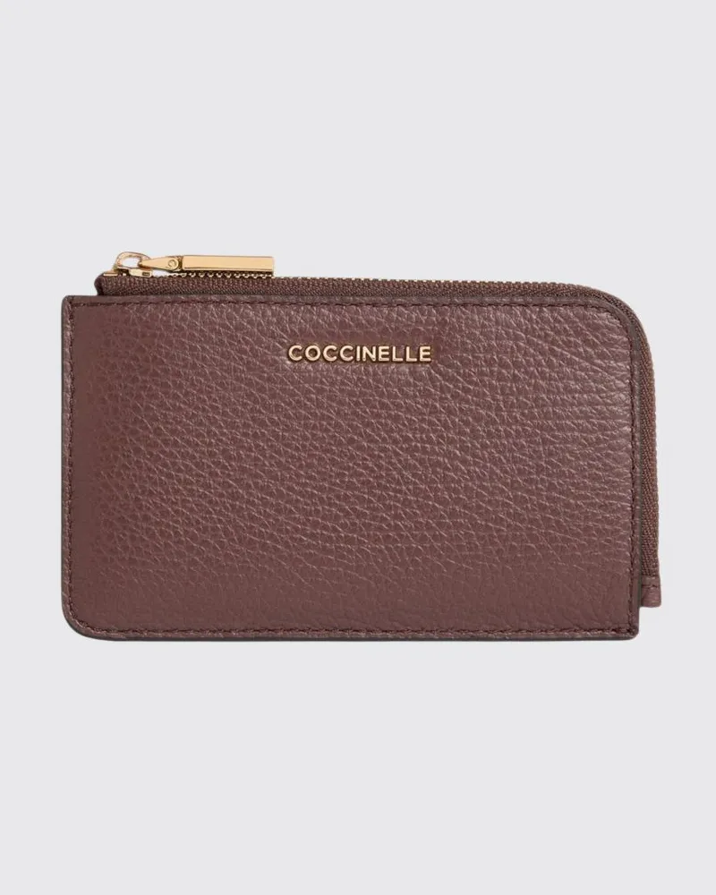 Coccinelle Gestreifter Metallic Soft Kartenhalter mit Reißverschluss von aus genarbtem Leder Pink