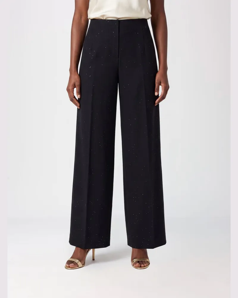 Herno Weite Palazzo-Hose mit hoher Taille aus Crêpe mit Pailletten Schwarz