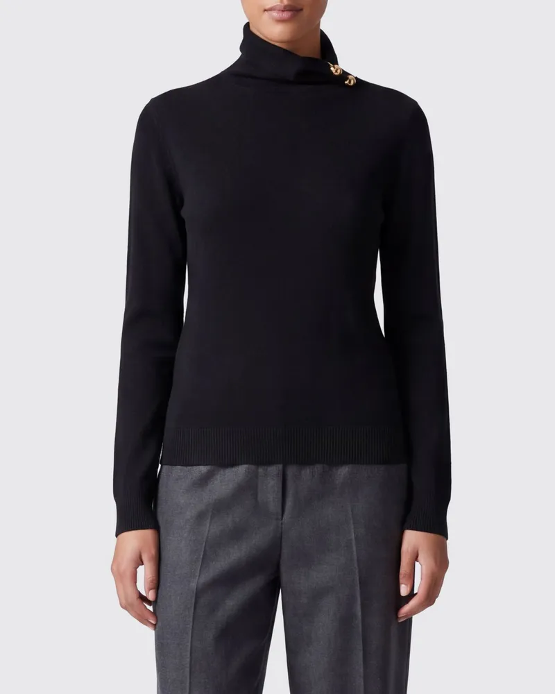 Alberta Ferretti Slim-Fit Rollkragenpullover aus reiner Schurwolle mit Rippbündchen Schwarz