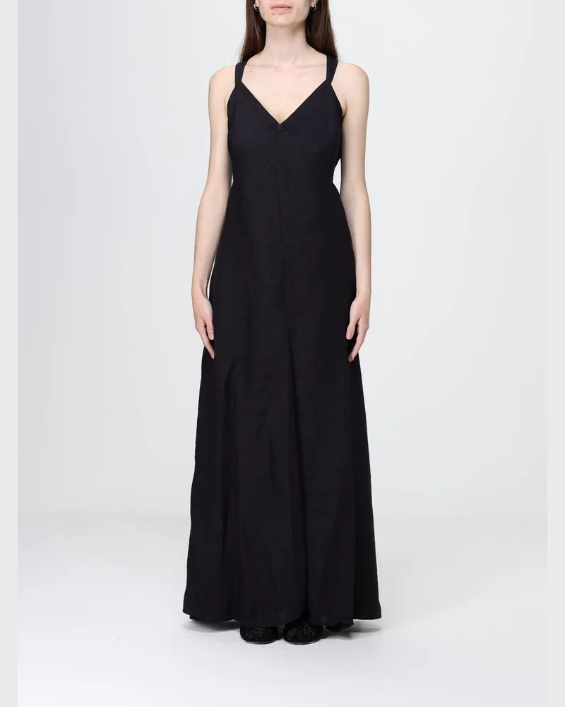 120% Lino Langes Leinenkleid Schwarz