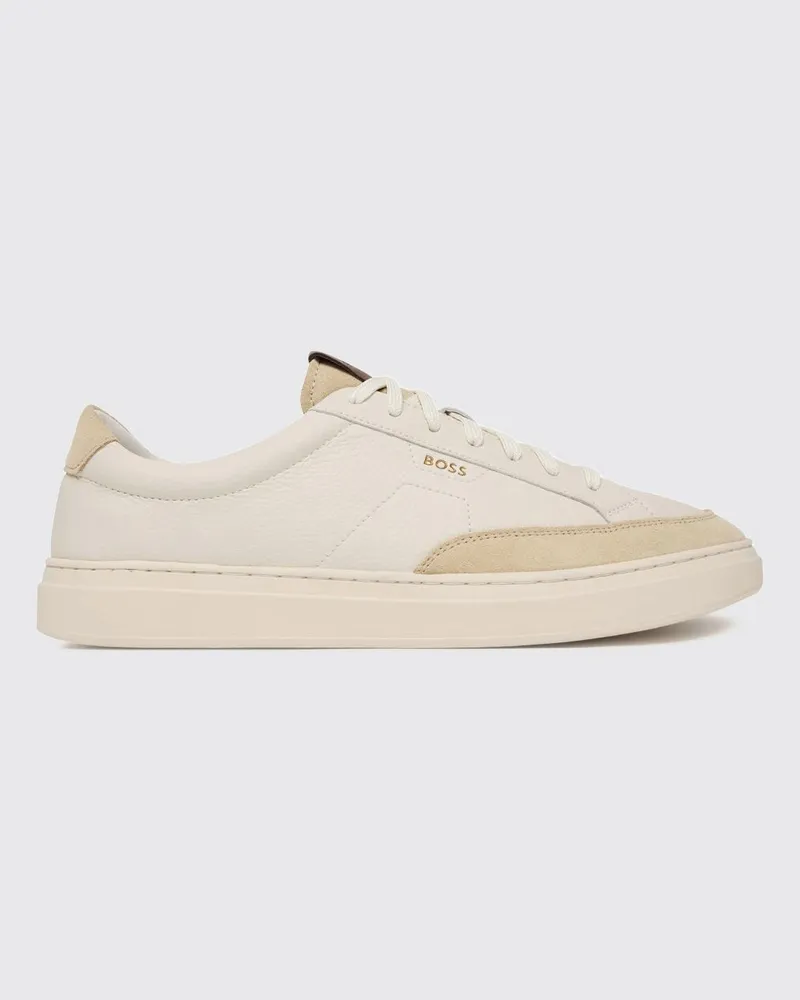 HUGO BOSS Kieran Low-Top-Sneaker aus genarbtem Leder mit Logo-Print Weiß