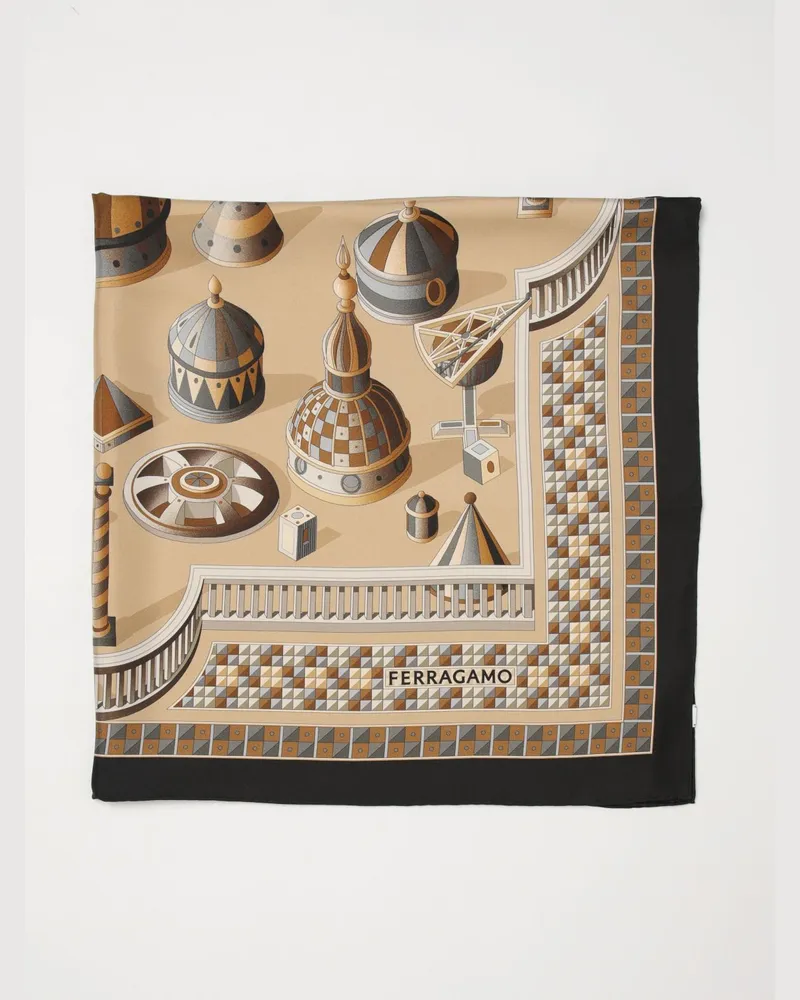 Ferragamo Seidenschal mit Renaissance-Geometrie-Print Camel