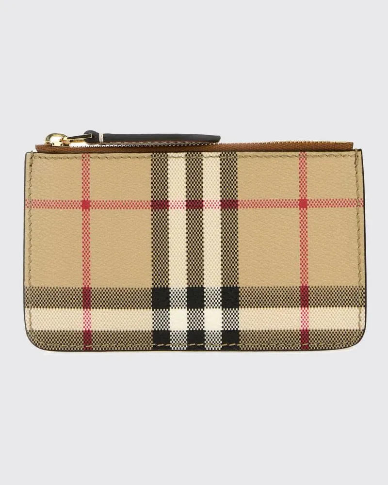 Burberry Kartenetui von aus beschichteter Baumwolle im Vintage Check mit Karabinerhaken Beige
