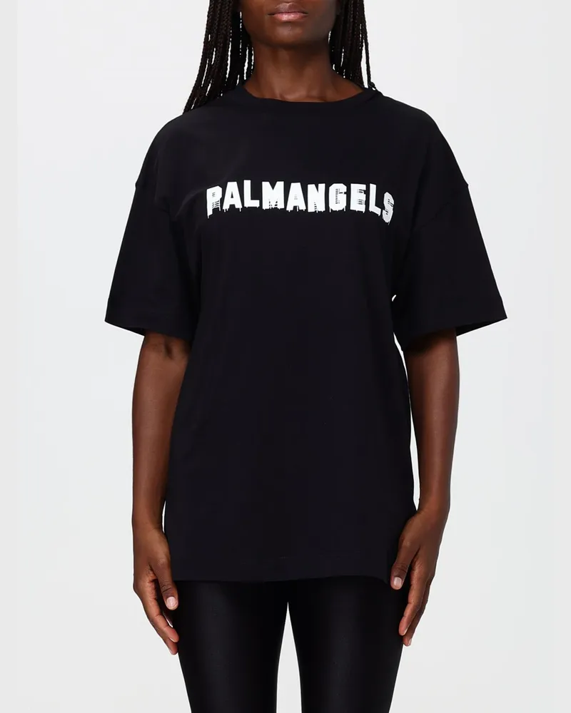 Palm Angels Oversize-T-Shirt aus Baumwolle mit Kontrast-Logo und Rundhalsausschnitt Schwarz