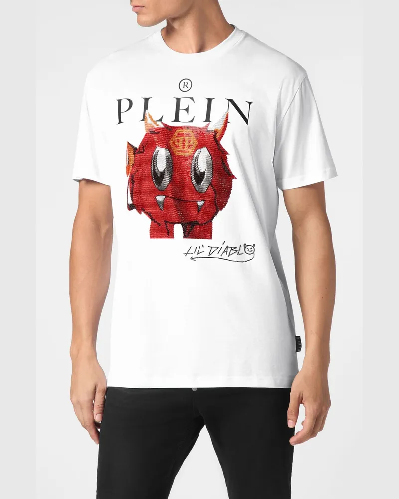 Philipp Plein Baumwoll-T-Shirt mit Grafik-Print und Strass-Applikationen Weiß
