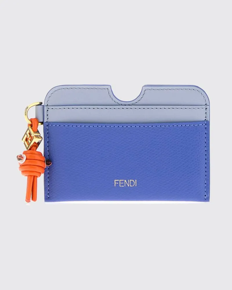 Fendi FF Diamonds Kartenetui aus zweifarbigem Kalbsleder mit Charm Hellblau