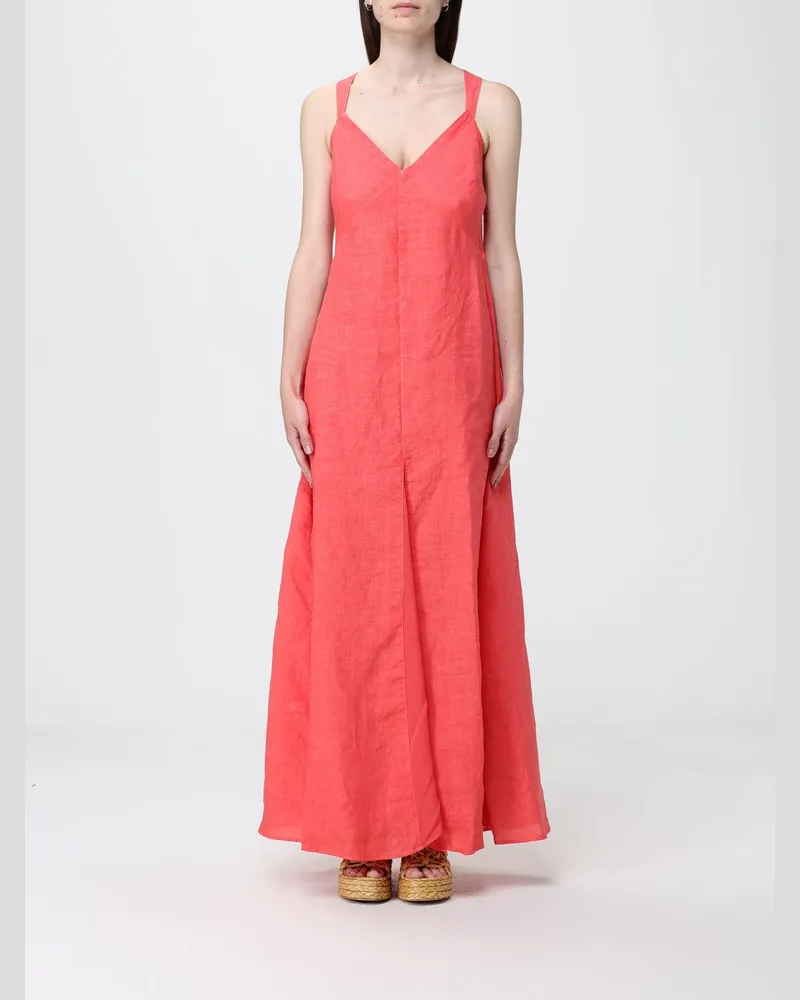 120% Lino Langes Leinenkleid Rot