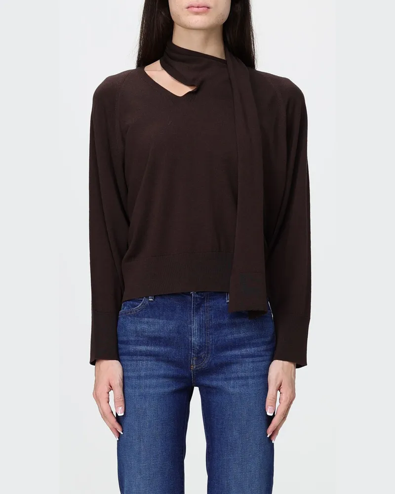Incotex Relaxed-Fit Jersey-Top mit Schalkragen und V-Ausschnitt Braun