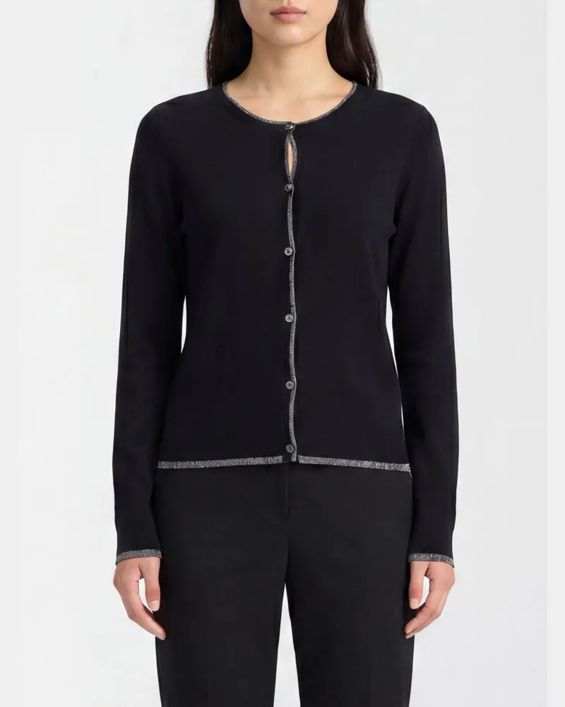 Liu Jo Slim-Fit Cardigan aus Viskosemischung mit Kontrastbesätzen Schwarz