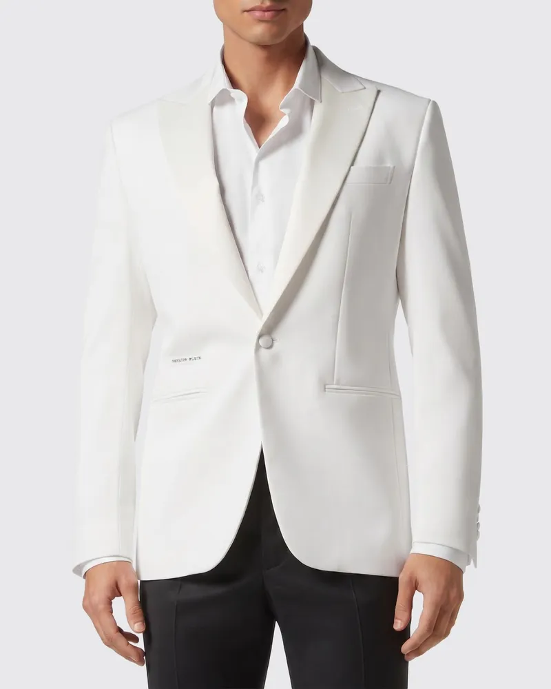 Philipp Plein Einreihiger Blazer aus Wolle Weiß