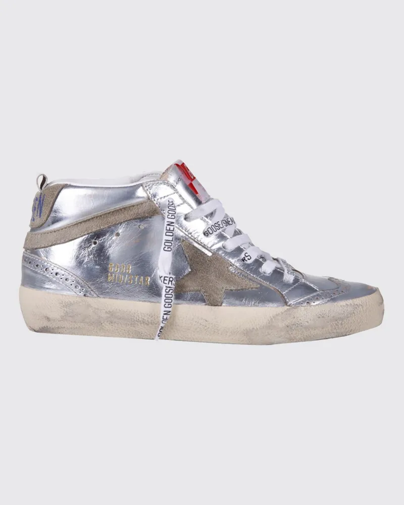 Golden Goose Mid-Star Sneaker aus Veloursleder mit Used-Effekt und Mid-Top-Knöchel Grau