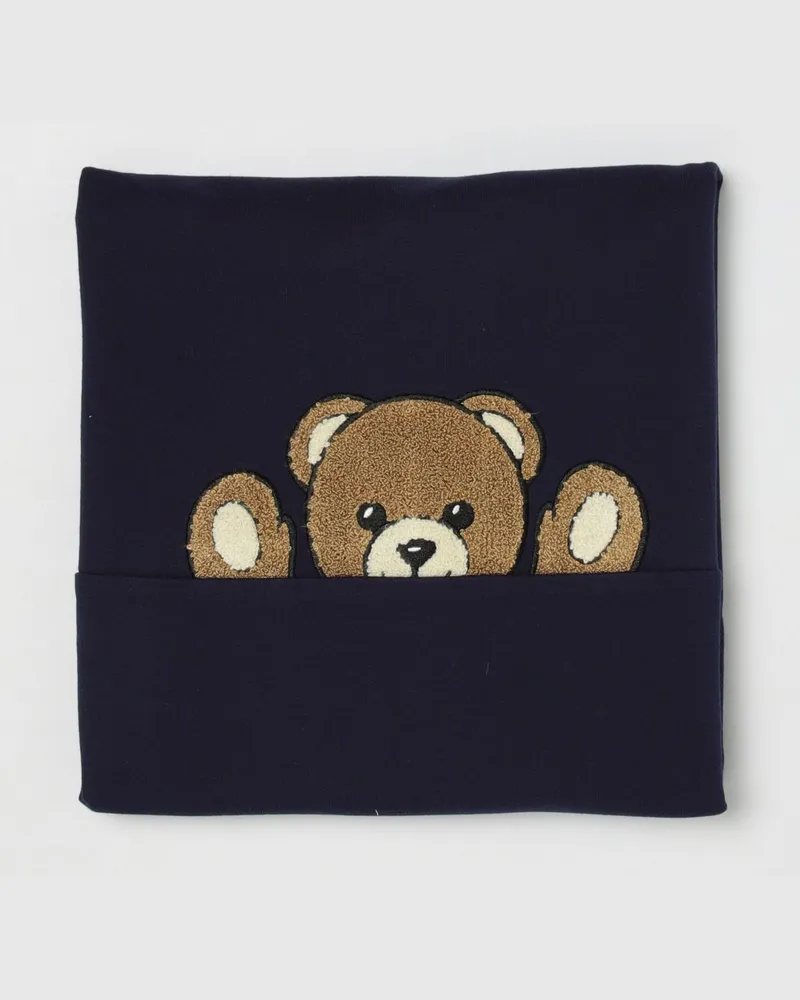 Moschino Gepolsterte Babydecke aus Baumwolle mit Teddybär-Print Blau