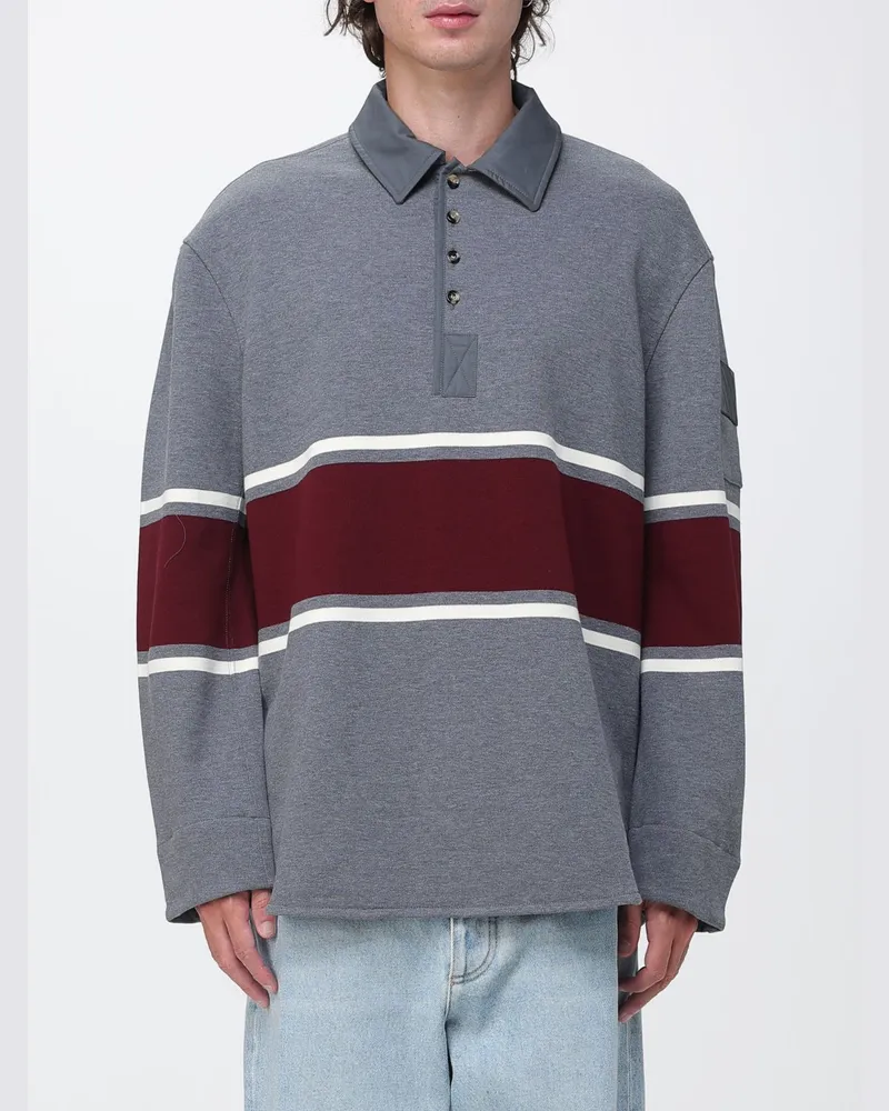 Bottega Veneta Gestreiftes Oversize-Langarm-Poloshirt von aus Baumwolle in Bicolor Grau