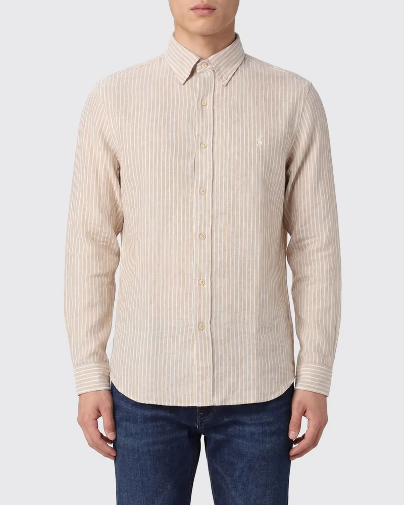 Ralph Lauren Gestreiftes Leinenhemd Nude