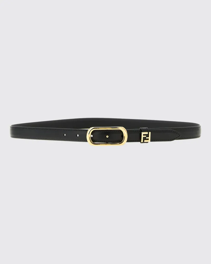 Fendi Schmaler Gürtel aus Kalbsleder mit FF-Monogramm-Schnalle aus Metall Schwarz