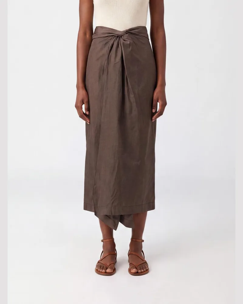 Róhe Kariertes Off-Shoulder-Top aus Viskose mit Herzausschnitt Braun