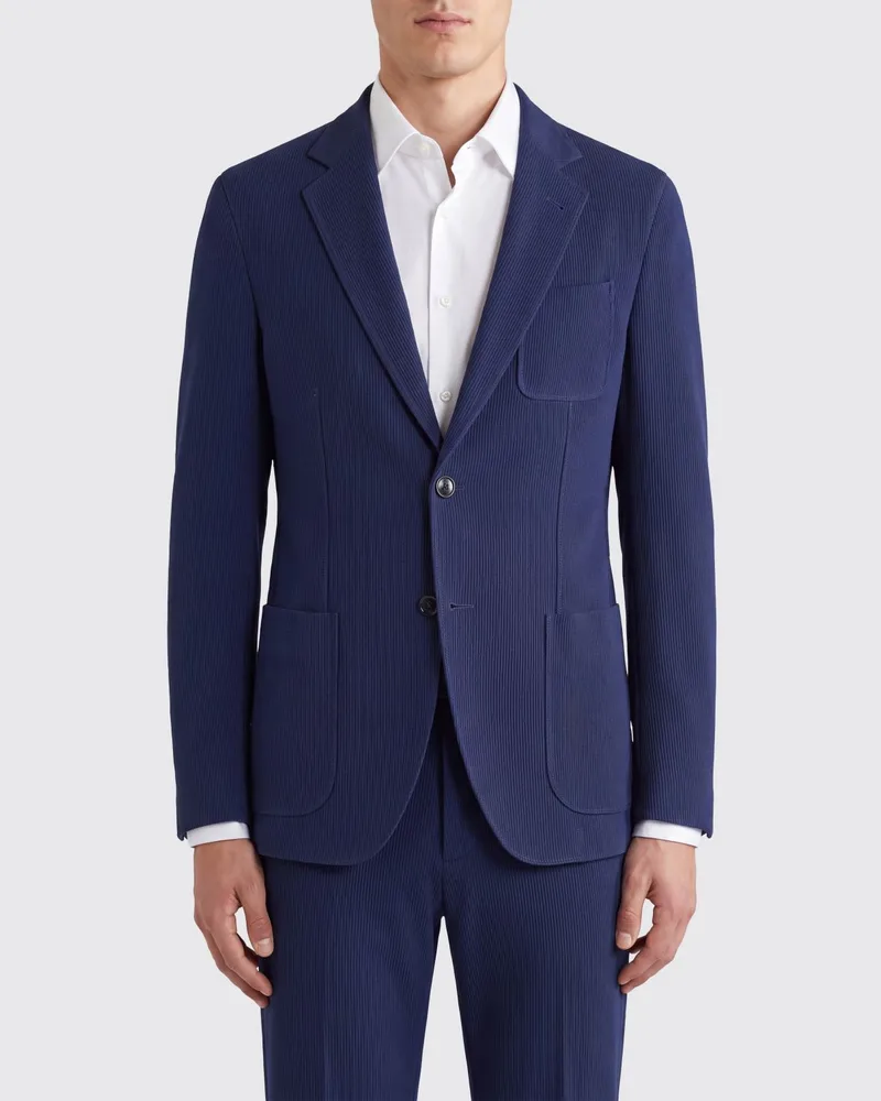 Giorgio Armani Slim Fit Einreiher-Blazer von aus Schurwollmischung mit einem Knopf Blau