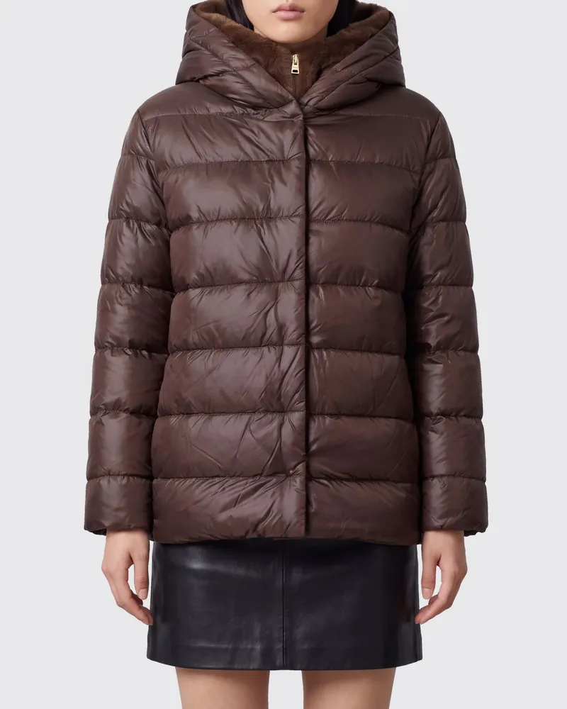 Herno Wasserabweisende Daunenjacke aus Nylon mit Shearling-Kapuze Braun