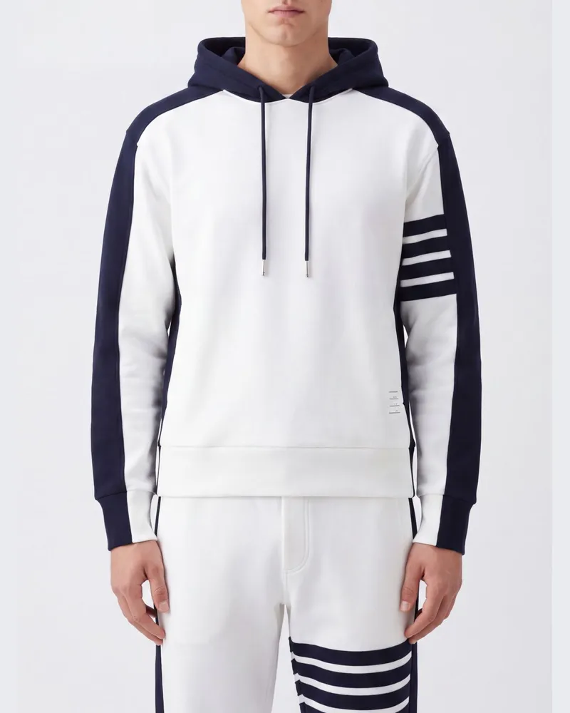 Thom Browne Baumwoll-Hoodie mit ikonischen 4-Bar-Streifen am Ärmel Weiß