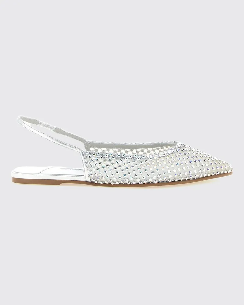 Le Silla Gilda Slingback-Ballerinas aus Nylon-Mesh mit Kristallen Silber