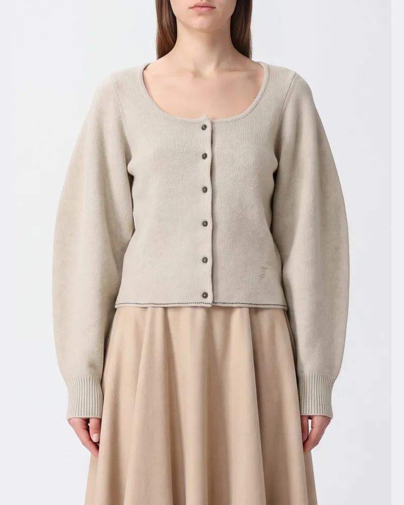 Jacquemus Slim Fit Cardigan aus Wolle und Kaschmir mit Puffärmeln Beige
