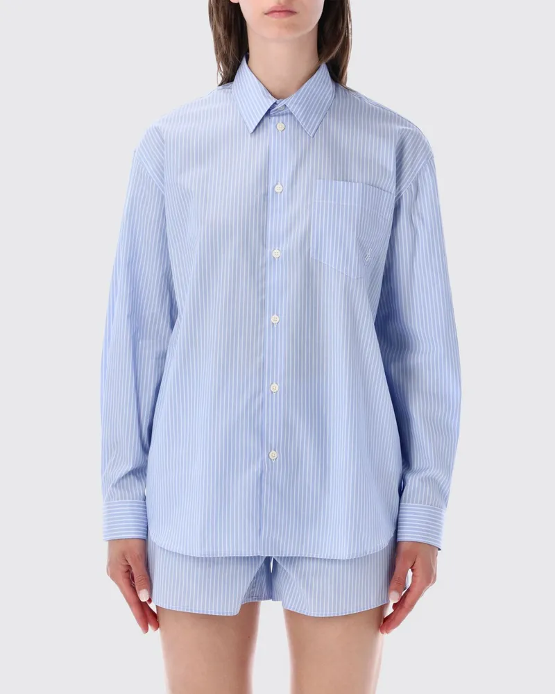 SPORTY & RICH SPORTY  RICH Sporty & Rich Gestreiftes Baumwollhemd mit gesticktem Logo Blau