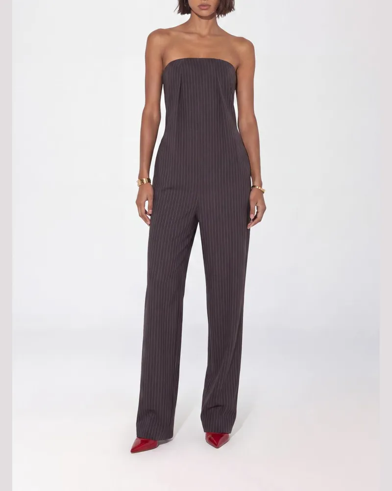 Elisabetta Franchi Nadelstreifen-Jumpsuit aus Wollmischung mit schulterfreiem Design Braun