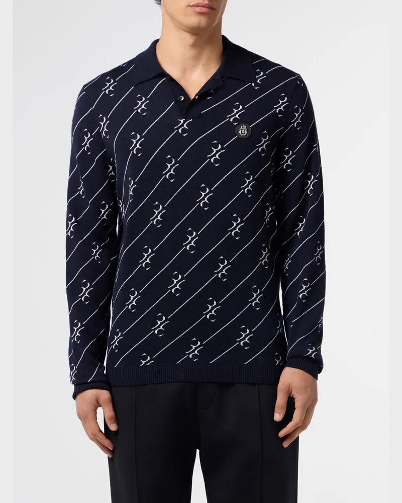 Billionaire Polo aus Merinowolle und Seide mit Logo Navy