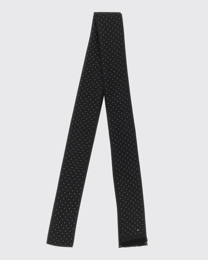 Tom Ford Polka-Dot Bandeau-Schal aus Maulbeerseide mit Monogramm und Fransensaum Bunt