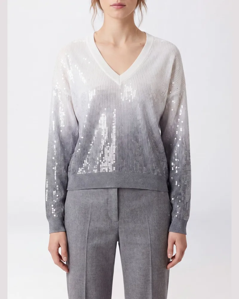 Liu Jo V-Ausschnitt-Pullover aus Viskose mit zweifarbigen Pailletten Grau