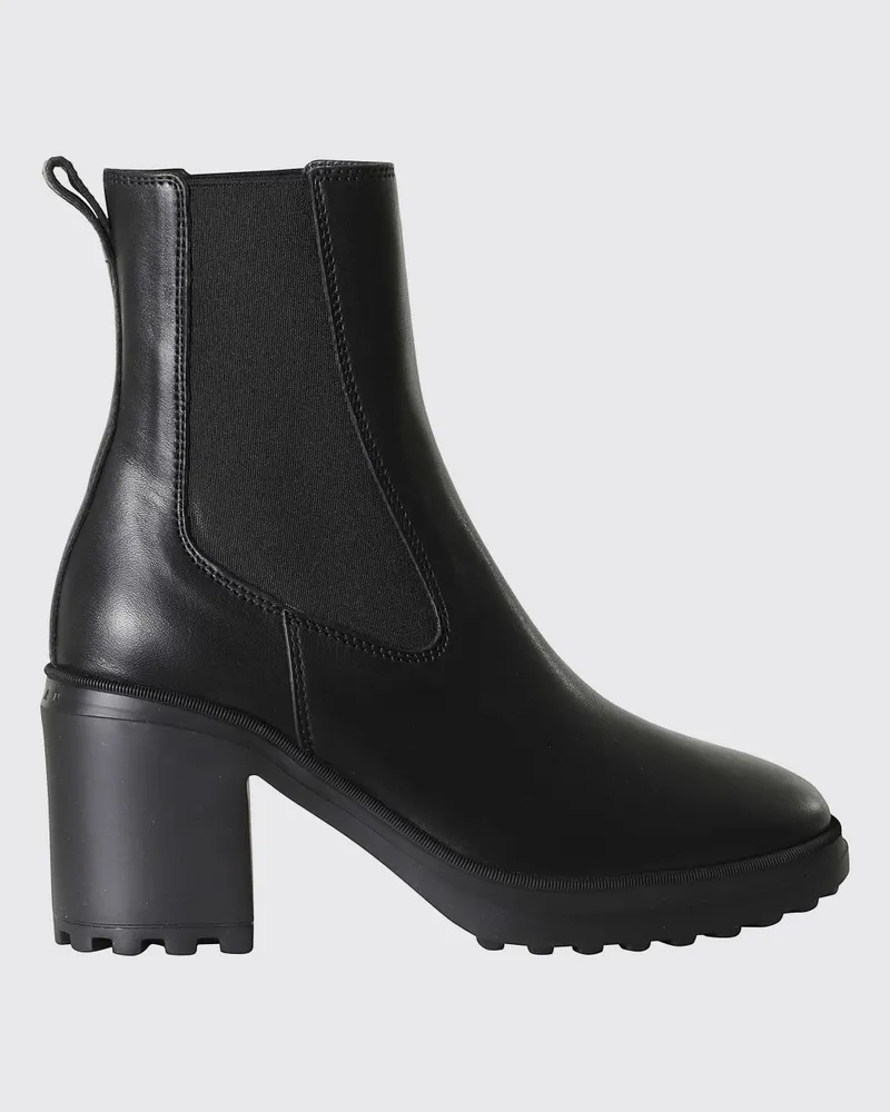 Hogan H724 Chelsea-Stiefel aus Leder mit elastischem Knöchel und gekerbter Sohle Schwarz