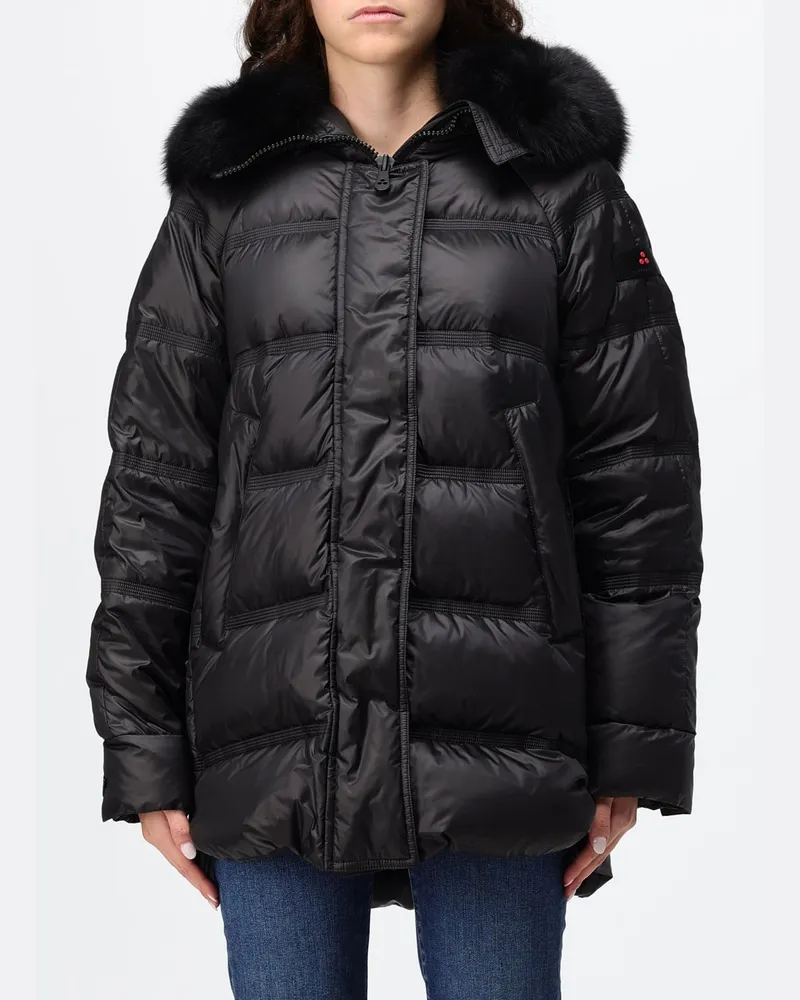 Peuterey Kurze Stepp-Daunenjacke aus Nylon von mit Shearling-Kapuze Schwarz