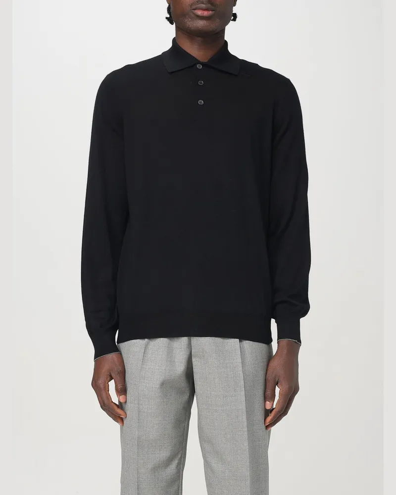 Brunello Cucinelli Basic Langarm-Polohemd Schwarz