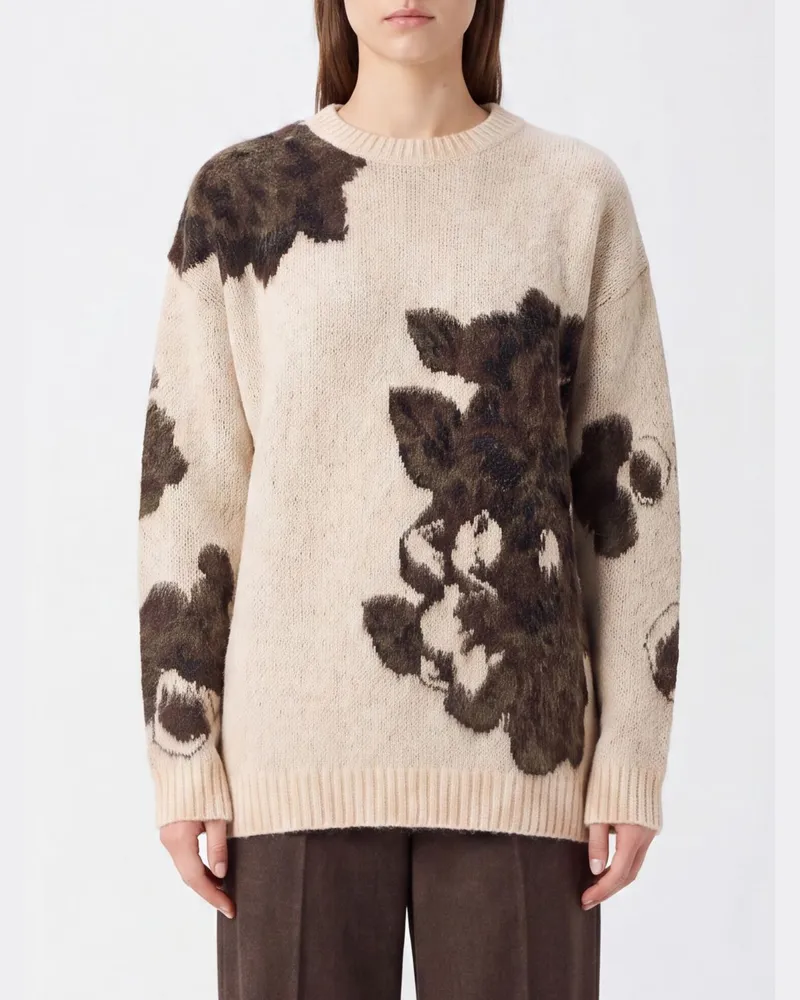 Pinko Ruggito Pullover aus Wollmischung mit Blumendruck und Relaxed Fit Weiß
