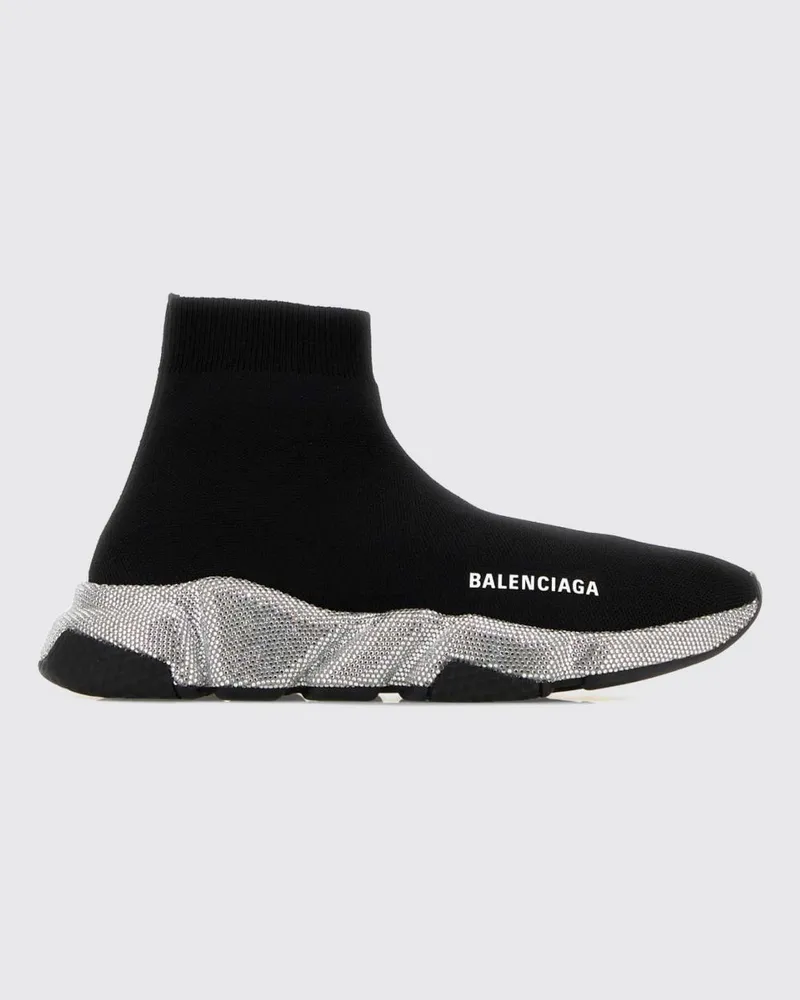 Balenciaga High-Top Speed Strick-Sneakers in Socken-Optik mit Strass Schwarz