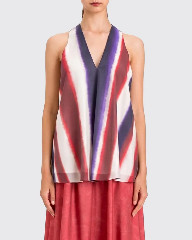 Twin-Set Gestreiftes Lyocell-Top Bunt