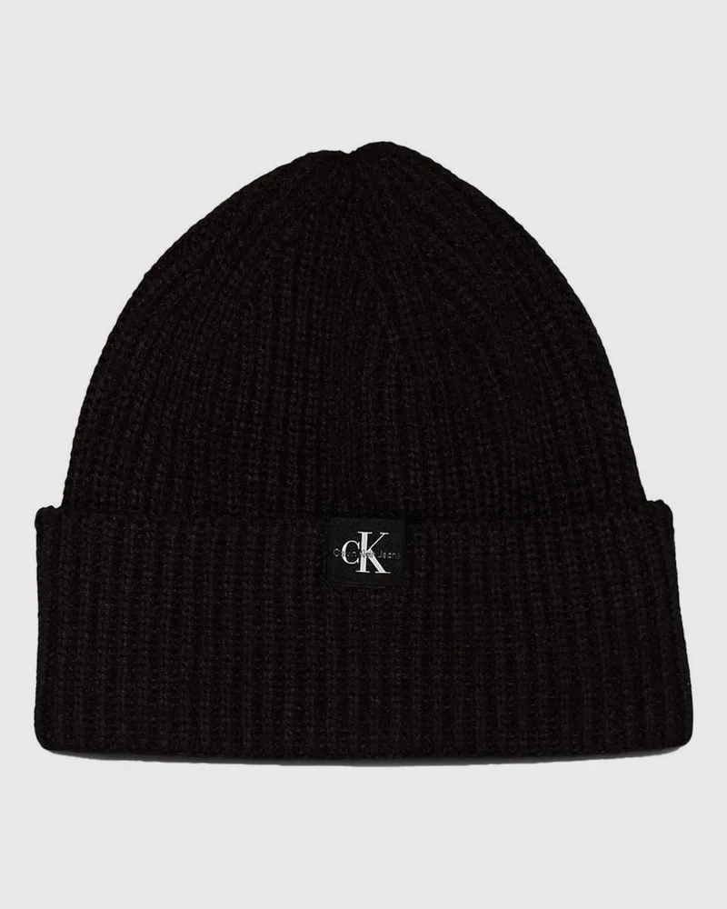 Calvin Klein Acryl-Beanie für Jungen mit Umschlag und Kontrastlogo Schwarz