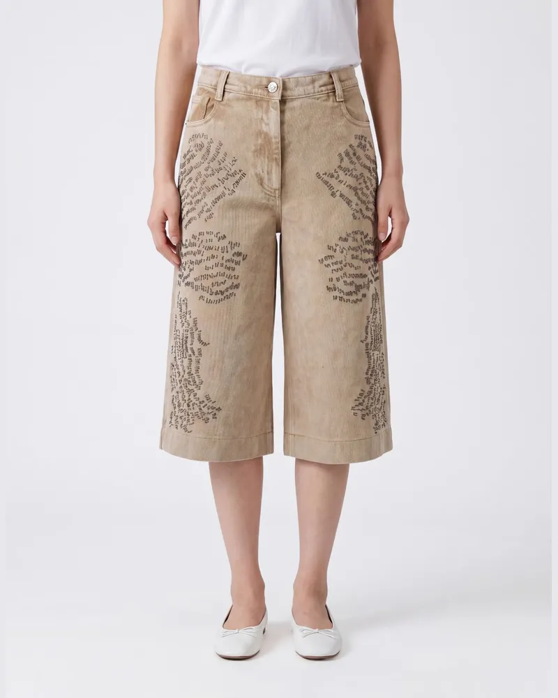 Patrizia Pepe Denim-Bermudashorts mit Strasssteinen Sand