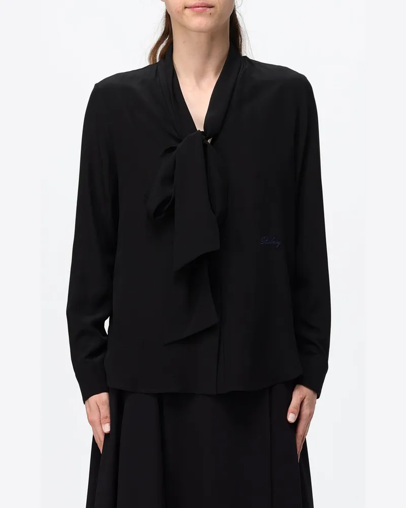 Burberry Reines Seidenhemd mit Schluppenkragen und verdecktem Verschluss Schwarz