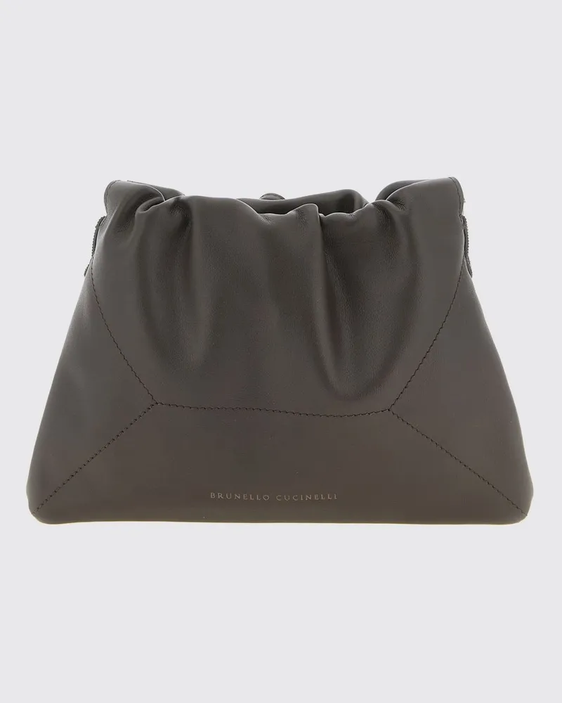 Brunello Cucinelli Umhängetasche aus Kalbsleder mit drapiertem Design Braun