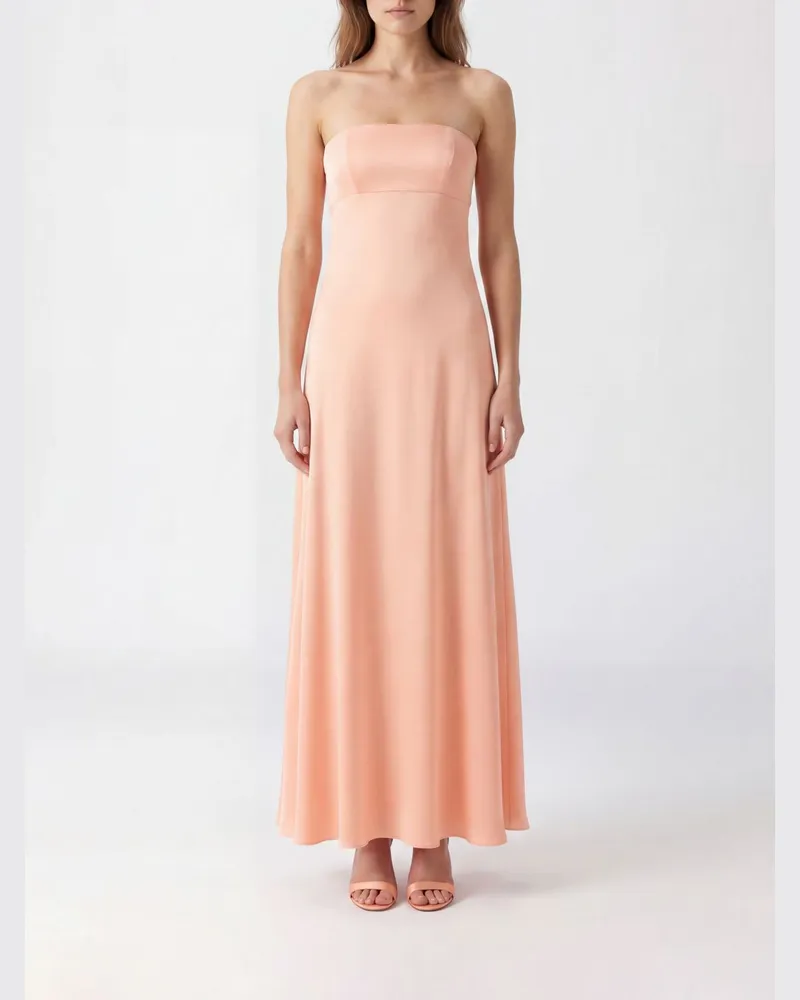 Giovanni Bedin Langes Abendkleid aus reiner Seide mit geradem Ausschnitt und schulterfreiem Design Peach