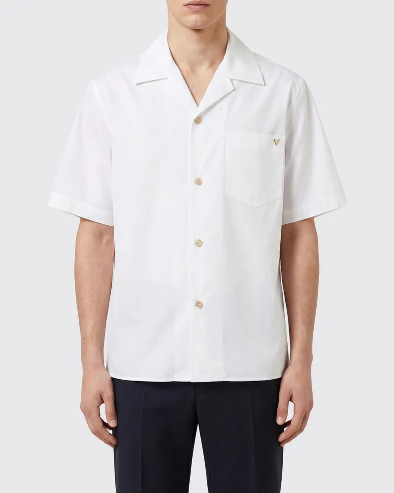 Valentino Garavani Slim-Fit-Bowlinghemd aus Baumwolle mit metallischem Monogramm Weiß